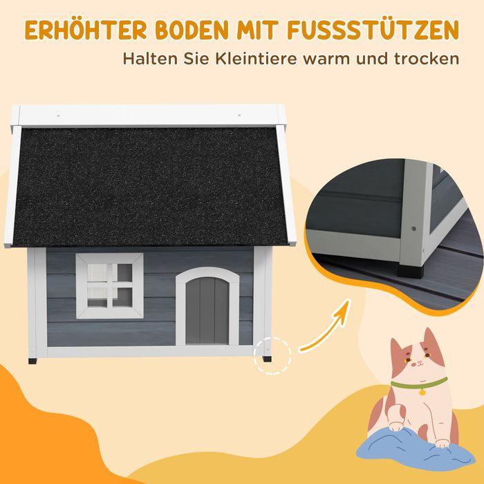 Produktbild Swisshandel24 Katzenhaus Holz, aufklappbar, Wetterfest, mit 3 Türen, Grau (Katze)