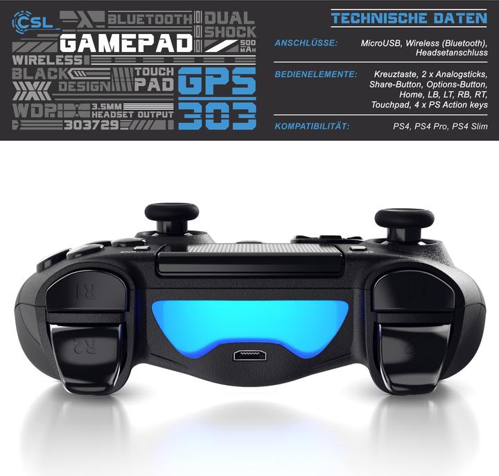 Immagine prodotto CSL 2x controller PlayStation 4, gamepad Bluetooth per PS4, doppia vibrazione, touchpad, 3,5 mm (PS4, PC)