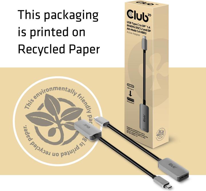 Actual product image Club 3D Adapter USB Type C - DisplayPort 1.4 (DP, 22 cm)
