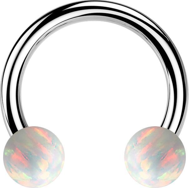 Produktbild Star Piercing Micro Circular Barbell silber mit zwei Kugeln Opal weiss (ohne Messing, Chirurgenstahl 316L)