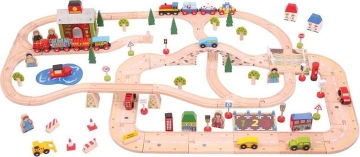 Produktbild Bigjigs Holzeisenbahn- und Autogleis-Set