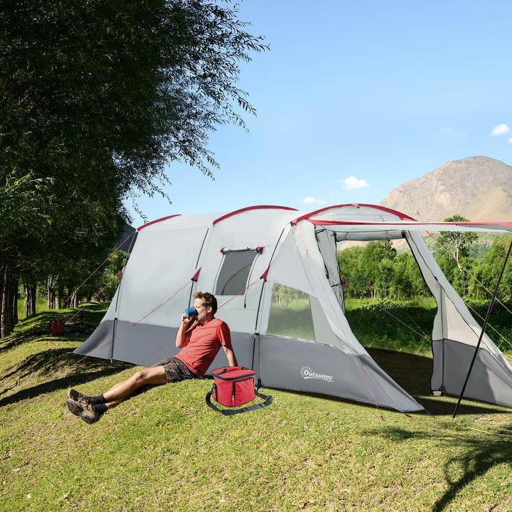 Produktbild Outsunny Campingzelt mit Erdspiesse, Spannseile und Tragetasche (Tunnelzelt, 8.50 kg, 8 Personen)