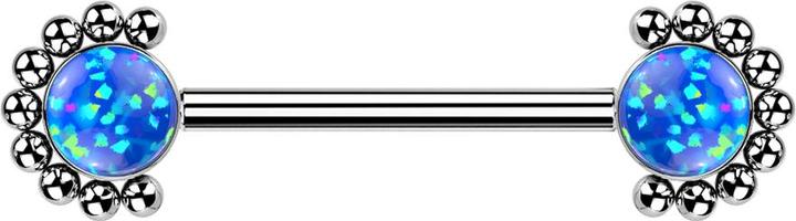 Star Piercing Threadless Barbell silber front Kugelhalbblume Opal blau (ohne Messing, Titan G23)