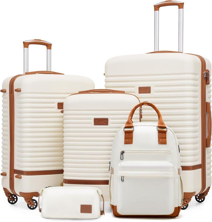 Coolife 5-teiliges Hartschalen-Trolley-Set mit Reiserucksack und Kulturbeutel (93 l, Handgepäck (bis 50l), M (50 - 90l), L (90 - 115l))
