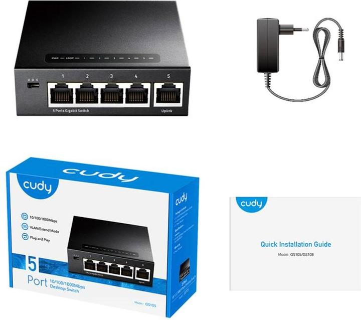 Immagine prodotto Cudy Switch di rete GS105 Gigabit Ethernet (10/100/1000) Nero (5 Porti)