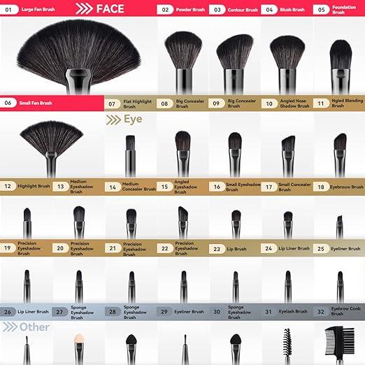 Produktbild Yuwaku 32 Stück Makeup Pinsel Brushes Set mit Tasche No.23 (Augenbrauen)