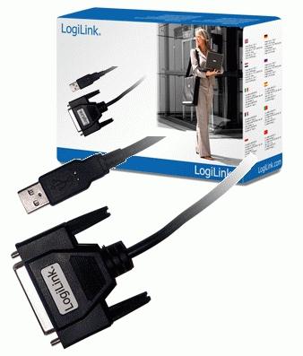 Actual product image LogiLink Adapter USB 2.0 to D-Sub 25-pin parallel St/Bu 1.8m (1.80 m, Parallel (printer))