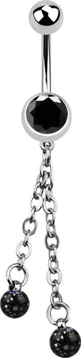 Actual product image Star Piercing Banana silver with chain and two crystal balls black (without brass, Surgical steel 316L)