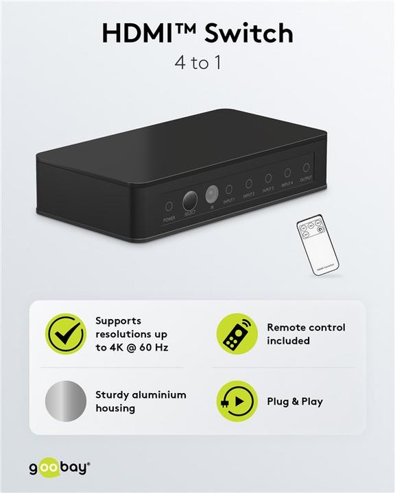 Produktbild Goobay HDMI-Umschaltbox 4 auf 1 4K @ 60 Hz