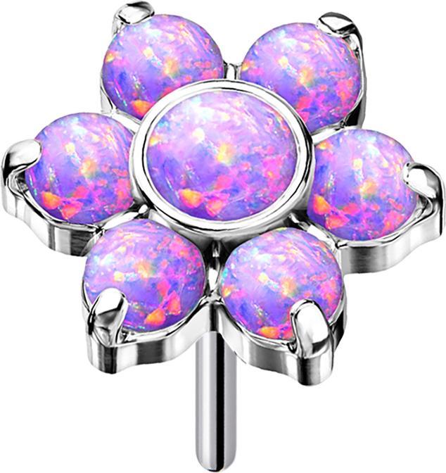 Actual product image Star Piercing Threadless silver flower opals violet (Surgical steel 316L, without brass, Titanium G23)