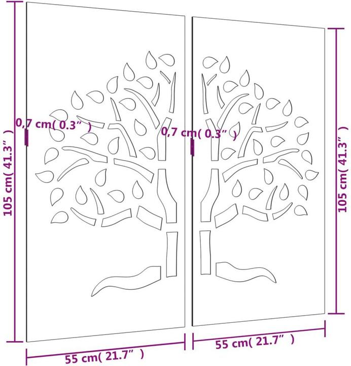 Produktbild VidaXL 2-tlg. Garten-Wanddeko 105x155 cm Cortenstahl Baum-Design (105 x 55 x 1 cm)