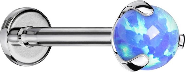 Produktbild Star Piercing Micro Threadless Labret silber mit Kugel Opal blau gefasst (ohne Messing, Titan G23)