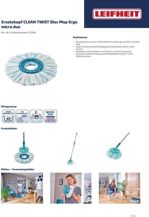 Produktbild Leifheit Ersatzkopf Clean Twist Disc Mop microduo (1 Stk.)