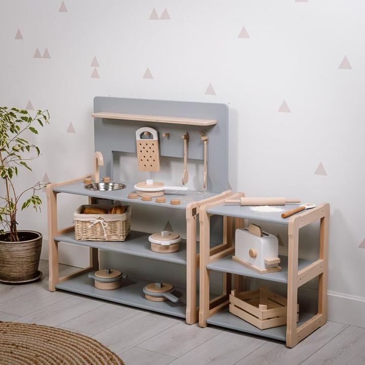 Actual product image Activity Board Waldorf Atmosphere, Kitchen Play Set, Children's Wooden Play Kitchen - Grey