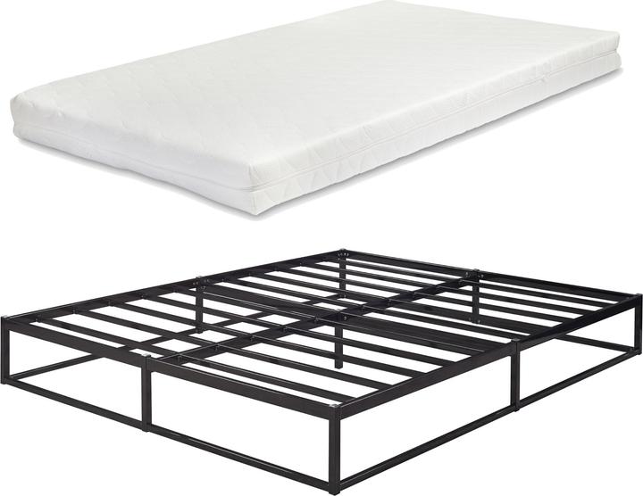 En.Casa Lit métallique Trerunta avec matelas 140 x 200 cm acier noir (140 x 200)