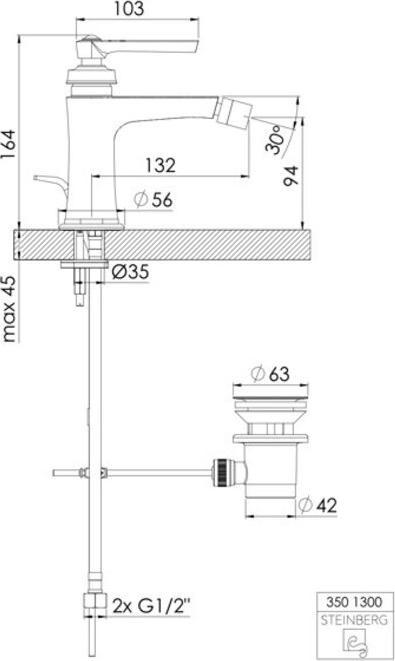 Produktbild Steinberg Serie 350 Bidetarmatur, mit Ablaufgarnitur, Ausladung 130mm, 0