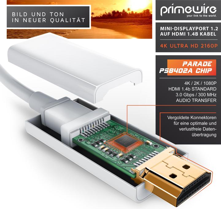 Immagine prodotto Primewire Cavo da Mini Displayport 1.2 a HDMI 4k | Porte Thunderbolt 1 e Thunderbolt 2 | 4K Ultra HD 2160p (1 m, DisplayPort, HDMI)