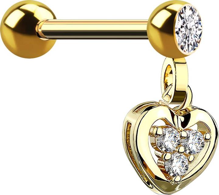 Image du produit Star Piercing Micro Barbell 14k vergoldet mit Anhänger Herz und Kristall (Laiton, Acier chirurgical 316L)