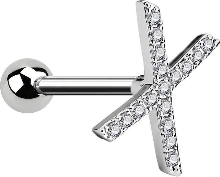 Star Piercing Micro Barbell silber X mit Kristall (Chirurgenstahl 316L, Messing)
