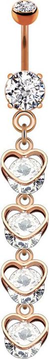 Immagine prodotto Star Piercing Banana in oro rosa con ciondolo a quattro cuori con cristallo (Ottone, Acciaio chirurgico 316L)