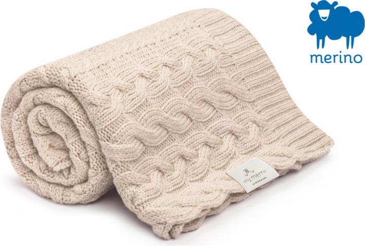 My memi Coperta per bambini in Merino - Intrecciato Beige (80 x 100 cm)
