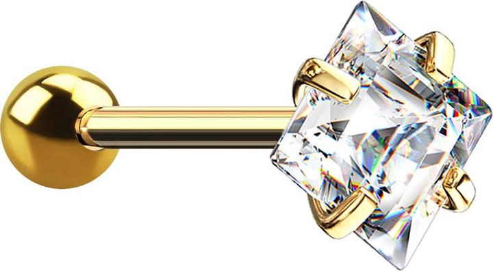 Immagine prodotto Star Piercing Micro bilanciere placcato in oro con sfera e cristallo quadrato (Acciaio chirurgico 316L, senza ottone)