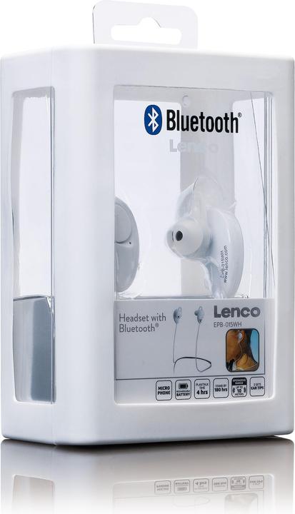 Produktbild Lenco EPB-015 im Ohr Binaural Bluetooth Weiss Mobiles Headset (180 h, Kabellos)
