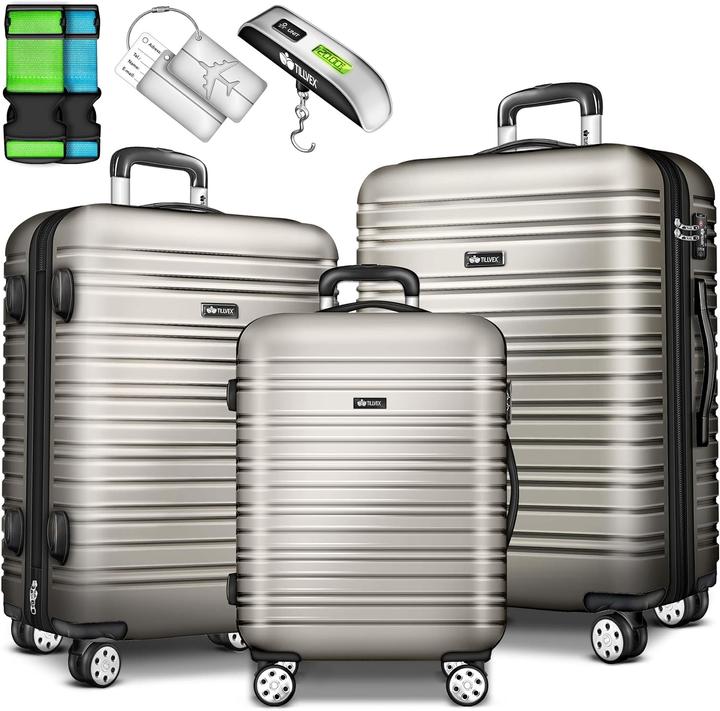 Actual product image Tillvex 3-teiliges Reisekoffer-Set mit Kofferwaage, Gepäckanhänger & Kofferbänder (M (50 - 90l), L (90 - 115l), XL (from 140l))