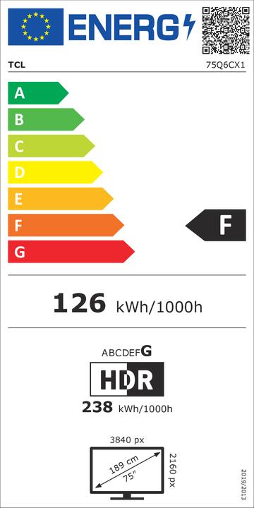 Label énergétique TCL 75Q6C (75", Mini-LED, 4K, 2025)