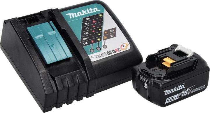 Immagine prodotto Makita DBN 500 RT1J Chiodatrice a batteria 15-50 mm 90° 18 V con 1 batteria da 5,0 Ah e caricatore in MakP