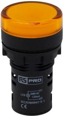 Actual product image Rs Pro Indicator light, 230V ac Yellow, cut-out Ø 22mm LED panel mounting IP 65