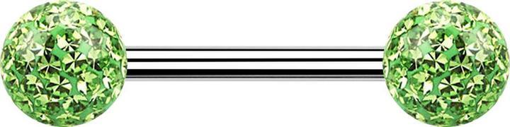 Produktbild Star Piercing Barbell silber mit zwei Kristall Kugeln hellgrün Epoxy Schutzschicht (Chirurgenstahl 316L)