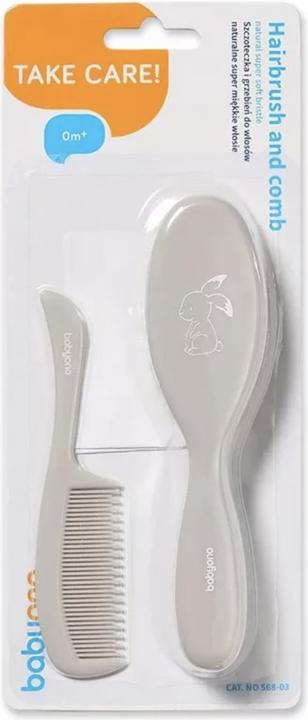 Actual product image Babyono Set comb and brush natural hair bristles super soft gray 0M+