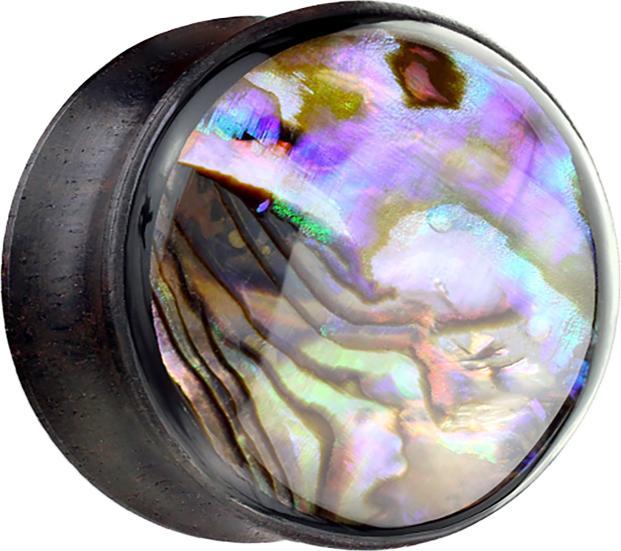 Star Piercing Flared Plug aus Ebenholz mit Perlmutt (ohne Messing, Organisch)