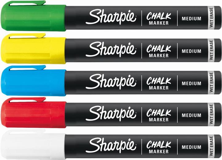 Produktbild Sharpie Kreidemarker 5er Blister M, Mehrfarbig (Weiss, Gelb, Grün, Blau, Rot, 5 x)