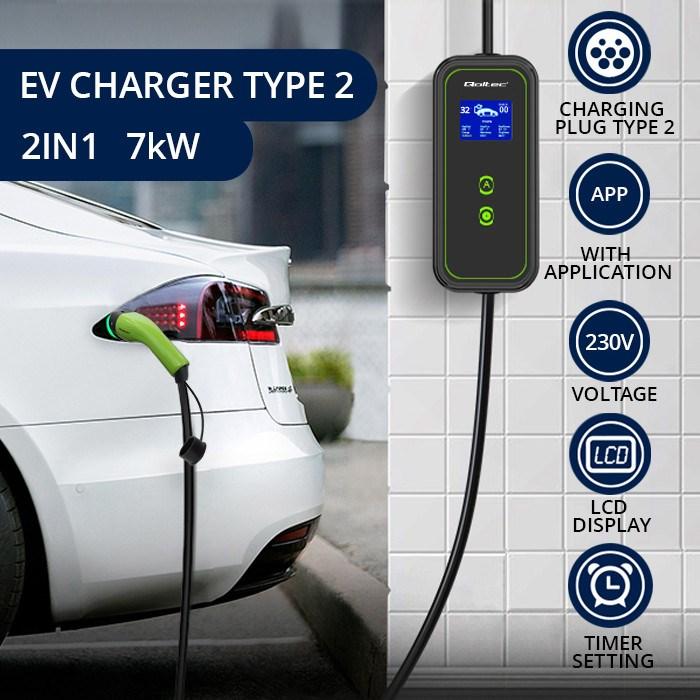 Actual product image Qoltec Mobile EV charger with adjustable 2in1 (Type 2, 32 A)