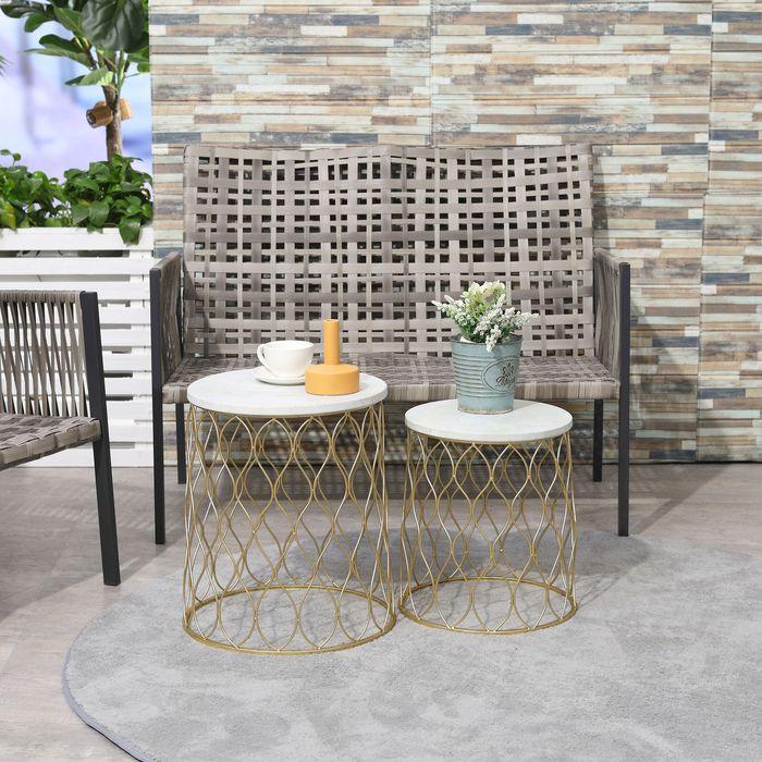 Actual product image Swisshandel24 Set of 2 garden table side tables coffee tables retro wire basket metal basket garden set table (41 x 46 cm)