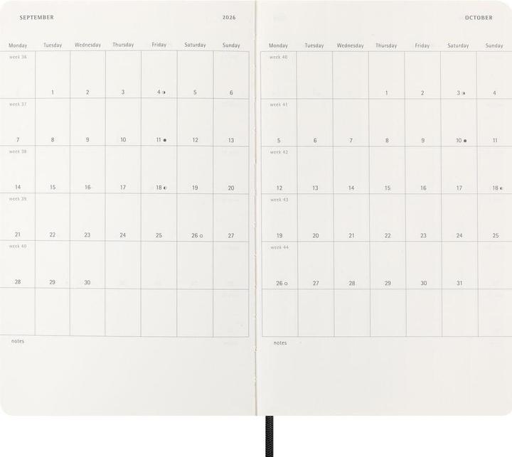 Produktbild Moleskine WOKA 2026 HOR LG SC Swrz (13 x 21 cm, Englisch)