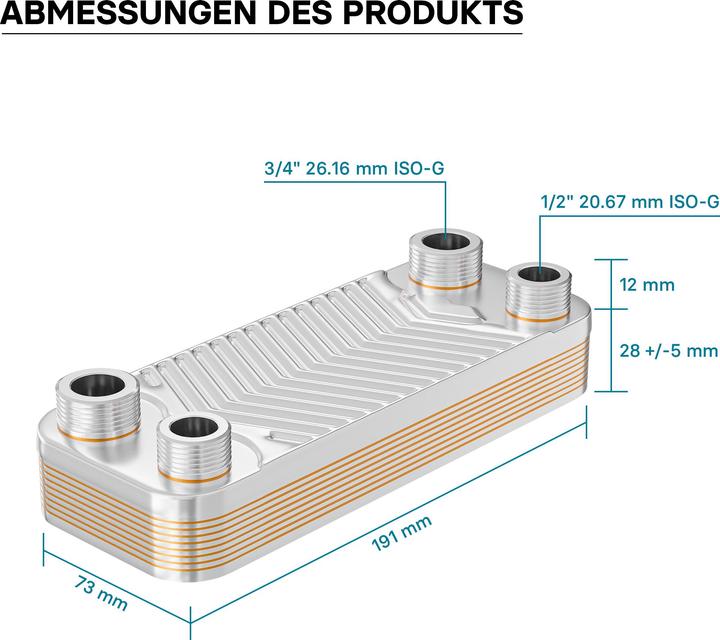 Produktbild Wiltec Edelstahl Wärmetauscher 10 Platten 22 kW Plattenwärmetauscher Wärmeüberträger