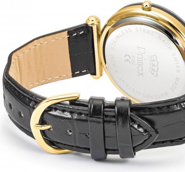 Image du produit Primex Montre Dame Swiss Made Bracelet Cuir Noir Cadran Noir Etanche 30 M Grande (Montre analogique, 40 mm)