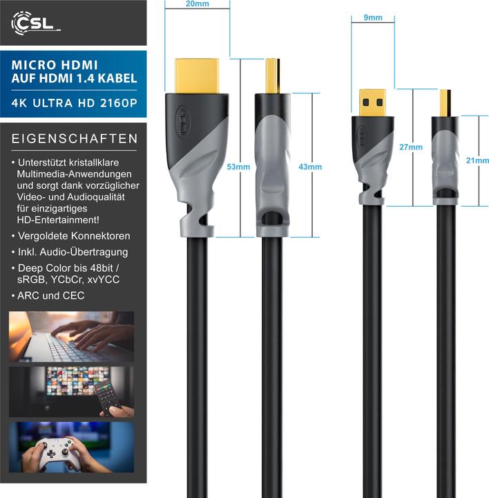 Image du produit CSL micro HDMI (Typ D) — HDMI (Typ A) (3 m, HDMI)