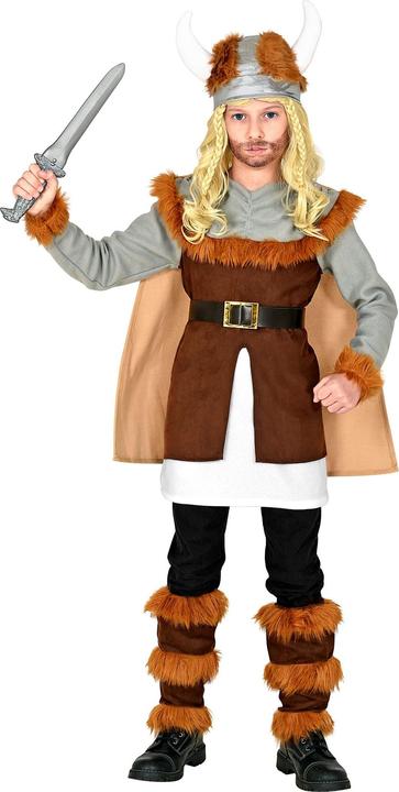 Produktbild Widmann Wikinger Kostüm Jungen Tunika mit Gürtel und Umhang, Beinstulpen, Helm (140)