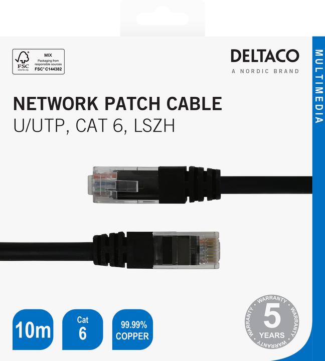 Produktbild Deltaco Network cable U / UTP Cat6, 10m, black (10 m)