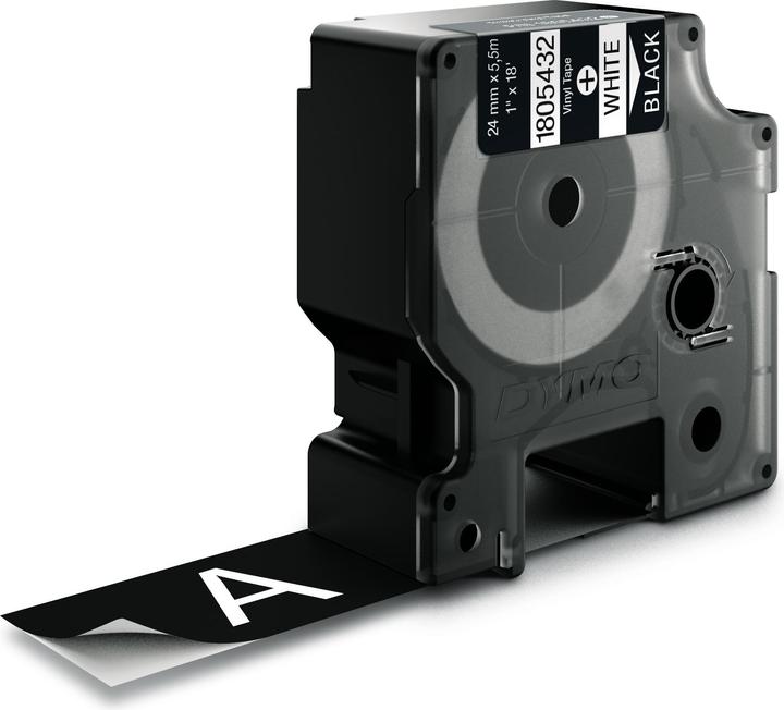 Produktbild Dymo Rhino 24mm weiß auf schwarz Vinyl (2.40 cm, Schwarz)