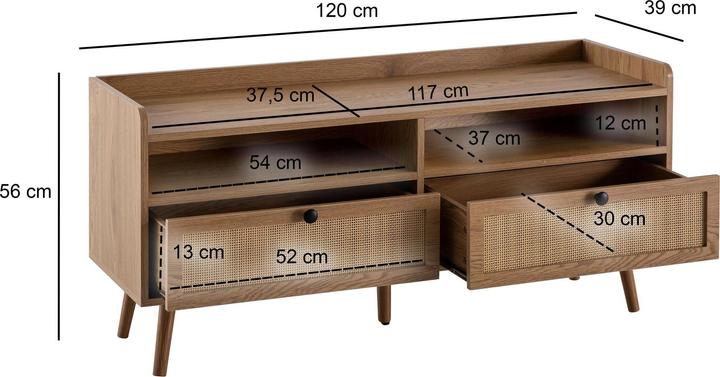 Immagine prodotto FineBuy Lowboard Fernsehkommode 120 cm TV Schrank Schublade Rattan Stauraum (120 x 39 x 56 cm)