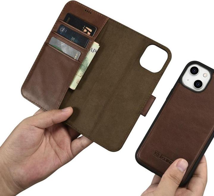 Image du produit iCarer Oil Wax Wallet Case 2in1 Etui iPhone 14 Cuir Flip Cover Anti-RFID Brown (WMI14220721-BN) (Apple iPhone 14)