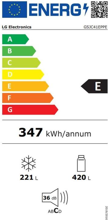 Label énergétique LG Side-by-Side Kühlschrank mit Door-in-Door® | GSJC41EPPE | DE (641 l)