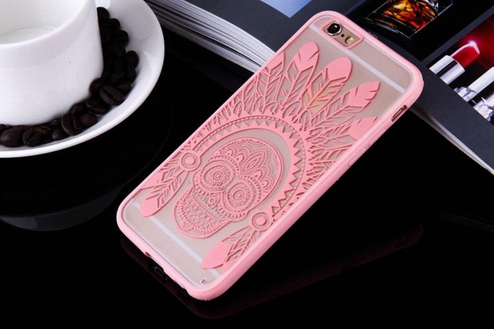 Produktbild König Design Apple iPhone 8 Plus Handy Hülle Mandala Case Schutz Motiv Federn Totenkopf Rosa (Apple iPhone 8 Plus)