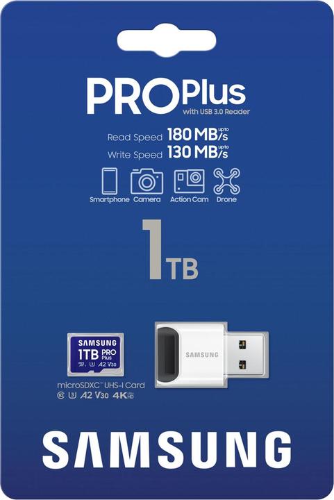 Produktbild Samsung PRO Plus mit USB-Cardreader (1000 GB, microSDXC, U3, UHS-I)