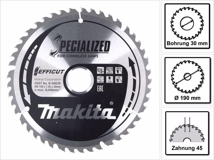 Actual product image Makita CCF19045G SPECIALIZED EFFICUT saw blade 190 x 30 x 1,0 mm ( B-68638 ) 45 teeth for wood